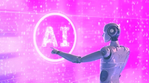 Ai technology with humanoid robot with hud graphic interface Stock Footage 314692329