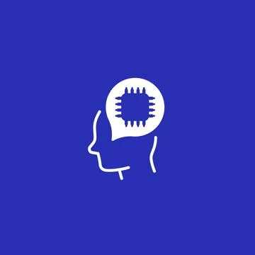 AI technology icon with chip and head イラスト素材