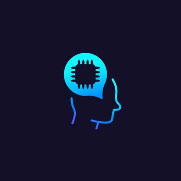 AI technology icon, chip and head Illustrazione stock