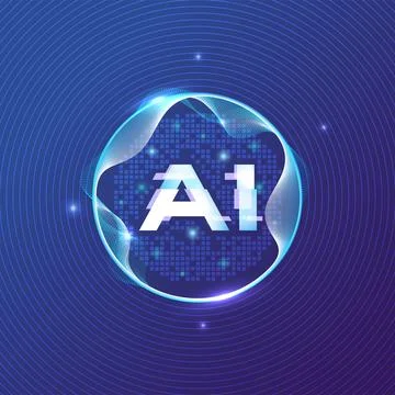 AI Technology Icon in Digital Wave Sphere Stock Illustration