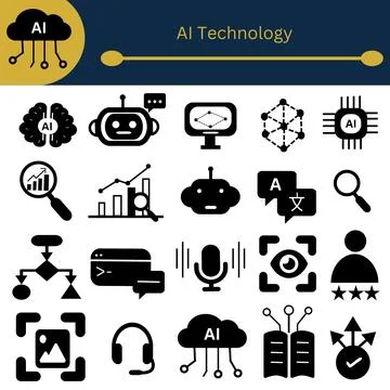 AI Technology Icon Set Artificial Intelligence Machine Learning Robotics イラスト素材