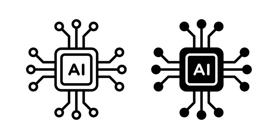 Ai Technology icon vector concepts, line and silhouette style Stock Illustration
