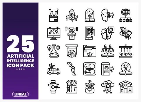 AI technology icons pack presented on a white background Stock Illustration