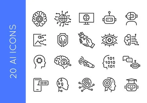 AI Technology Icons Set Stock Illustration
