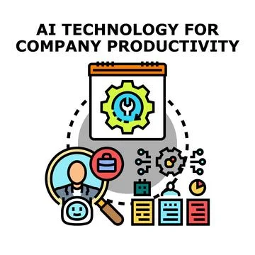Ai technology improving company productivity and business processes Stock Illustration