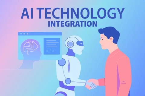AI Technology Integration Human and Robot Collaboration Concept イラスト素材