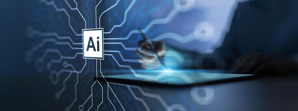 AI Technology Interface with Advanced Digital Circuit Network Stock Photos