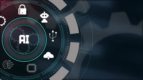AI Technology Interface with Neural Network and Automated Brain Icons Stock-Footage 324777096