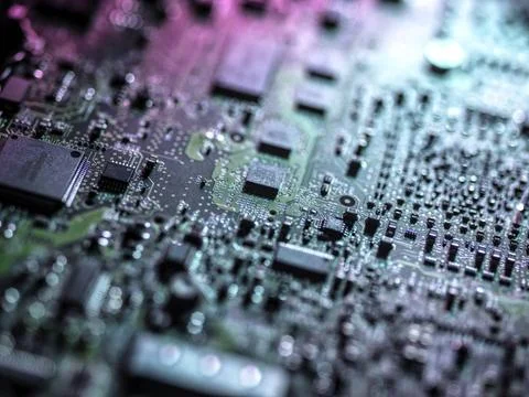 AI Technology Landscape Close up of computer hardware with chips and elect... 写真素材