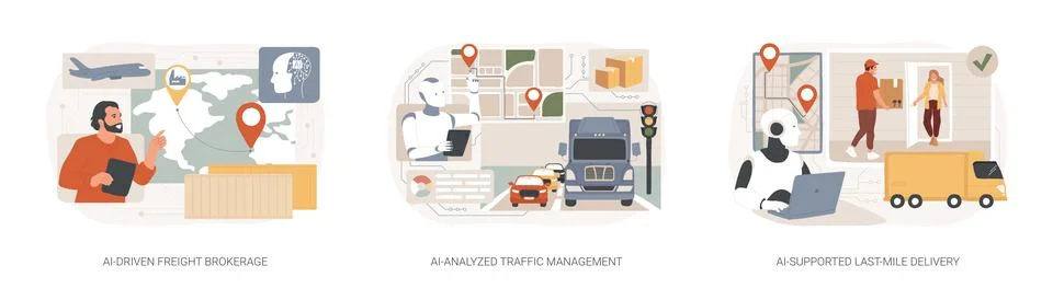 AI Technology in Logistics abstract concept vector illustrations. Illustrazione stock