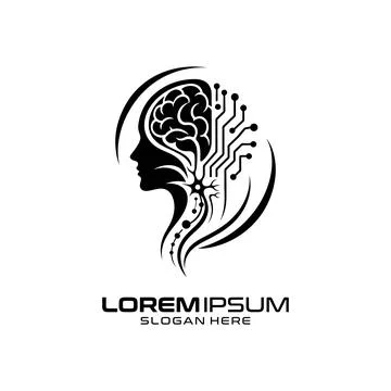 AI Technology Logo Design with Abstract Neural Network Profile 스톡 일러스트