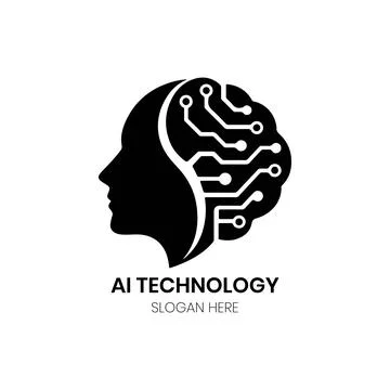 AI Technology Logo Design with Human Head and Brain Circuit 스톡 일러스트