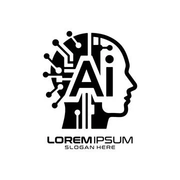 AI Technology Logo Featuring Digital Brain and Neural Network Circuitry 스톡 일러스트