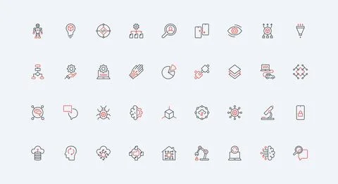 AI technology, machine learning, engineering of smart system, digital brain line Stock Illustration