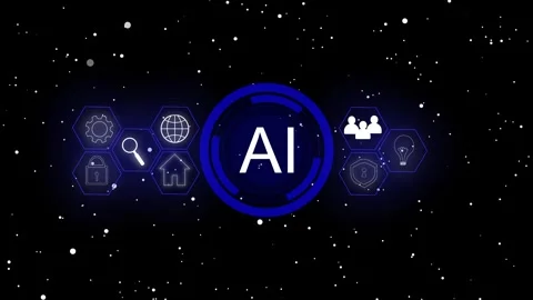 AI technology network with icons in starry background. AI technology for ar.. Stock Footage 337814957