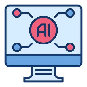 AI technology on PC Screen vector Artificial Intelligence Computer colored .. Stock Illustration