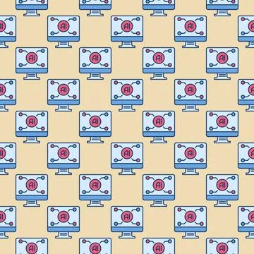 AI technology on PC Screen vector Artificial Intelligence Computer colored .. イラスト素材