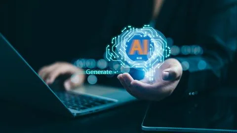 AI Technology Power Artificial Intelligence, Using AI by Inputting Instruct.. Stock Photos