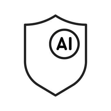 Ai technology security shield line icon. Concept of smart technology for safe Stock Illustration
