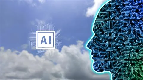 Ai technology spreading worldwide concept image on sky background Stock Illustration
