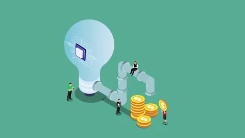 AI technology startup company making money 3d animation cartoon Stock Footage 302533477