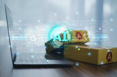 AI technology streamlines the logistics planning process by analyzing data .. Stock Photos