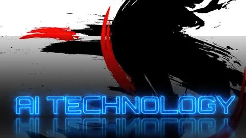 Ai technology text with glowing blue effect on brush strokes Stock Illustration