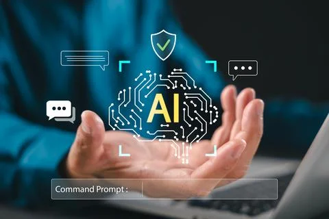 AI technology using smart artificial intelligence robot system displays han.. 写真素材