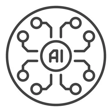 AI technology vector Artificial Intelligence thin line round icon or symbol Stock Illustration