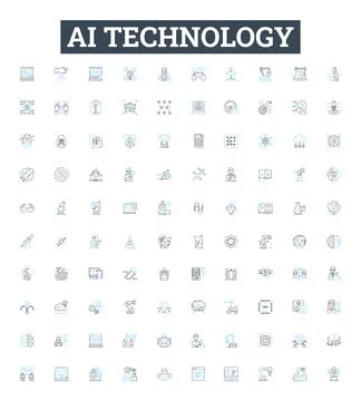 AI technology vector line icons set. AI, Technology, Artificial, Intelligence Stock Illustration