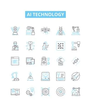AI technology vector line icons set. AI, Technology, Artificial, Intelligence Stock Illustration