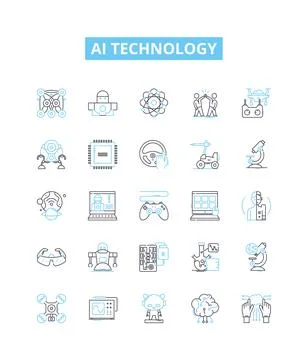 AI technology vector line icons set. AI, Technology, Artificial, Intelligence イラスト素材