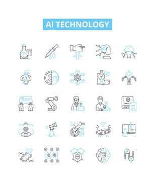 AI technology vector line icons set. AI, Technology, Artificial, Intelligence Stock Illustration