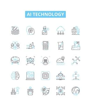 AI technology vector line icons set. AI, Technology, Artificial, Intelligence イラスト素材