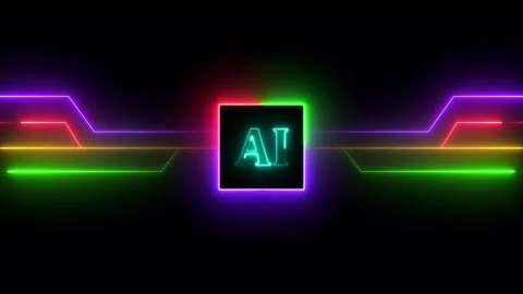 AI text on abstract background with neon lines 4k animated on black backgroun Stock Footage 306756625