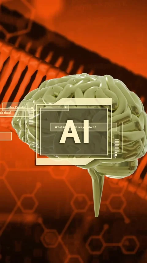AI text and brain animation over DNA strand and hexagonal patterns Stock Footage 343645245