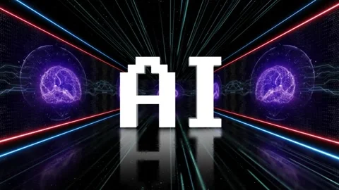 AI Text and Machine Learning Brains Animation, on Alpha Channel, Looped Stock Footage 261301982