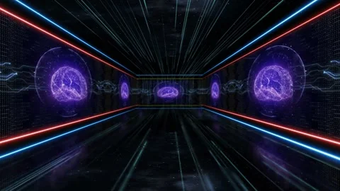 AI Text and Machine Learning Brains Animation, on Alpha Matte, Looped Stock Footage 263154501