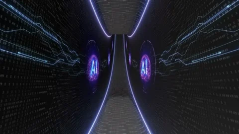 AI Text and Machine Learning Brains Tunnel Animation, Background, Loop Stock Footage 268295436