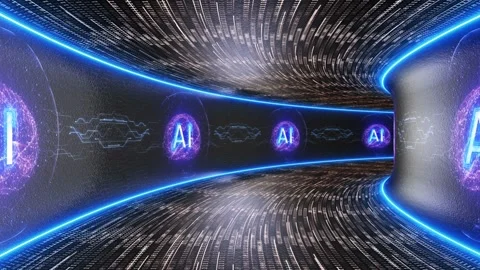 AI Text and Machine Learning Brains Tunnel Animation, Background, Loop Stock Footage 268301175