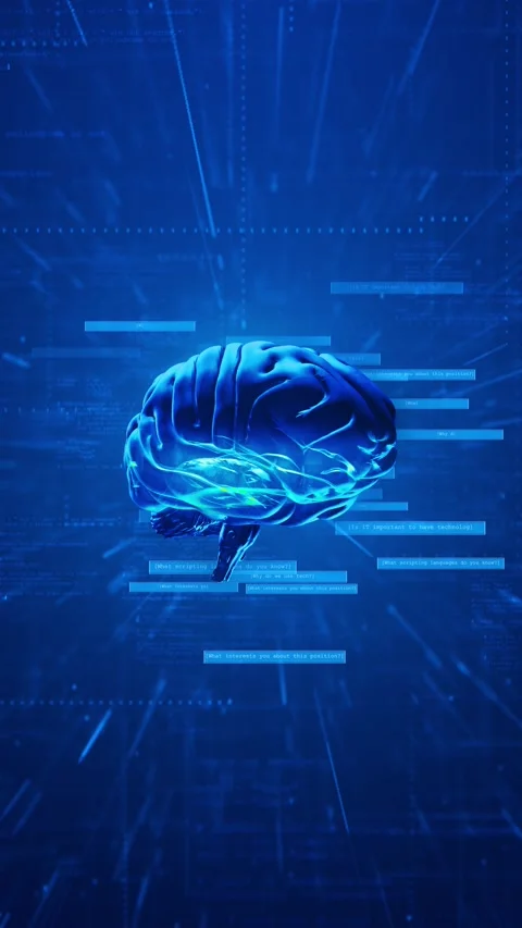 AI Text and Machine Learning Brains Animation, Futuristic human brain interface Stock Footage 313986176