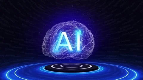 AI Text and Tech Brain Animation, Loop 库存影片 332497302