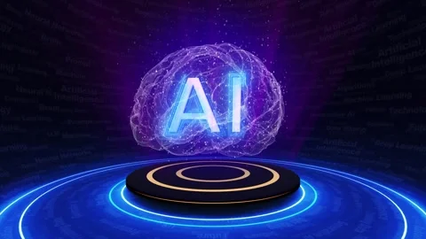 AI Text and Tech Brain Animation, Loop 動画素材 332553543