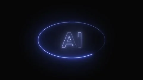 Ai text animation with blue neon. Ai text artificial intelligence in oval. .. Stock Footage 337813522