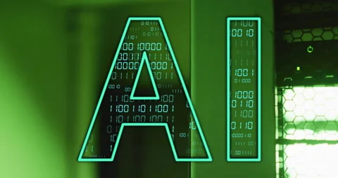 AI text with binary code animation over green background Stock Footage 306507241