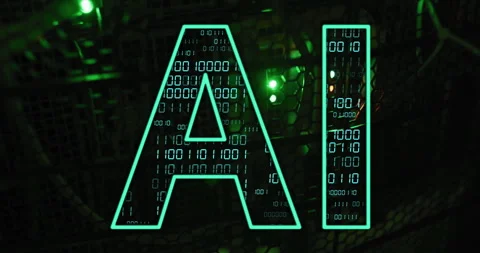 AI text with binary code animation over dark technological background Stock Footage 306507255