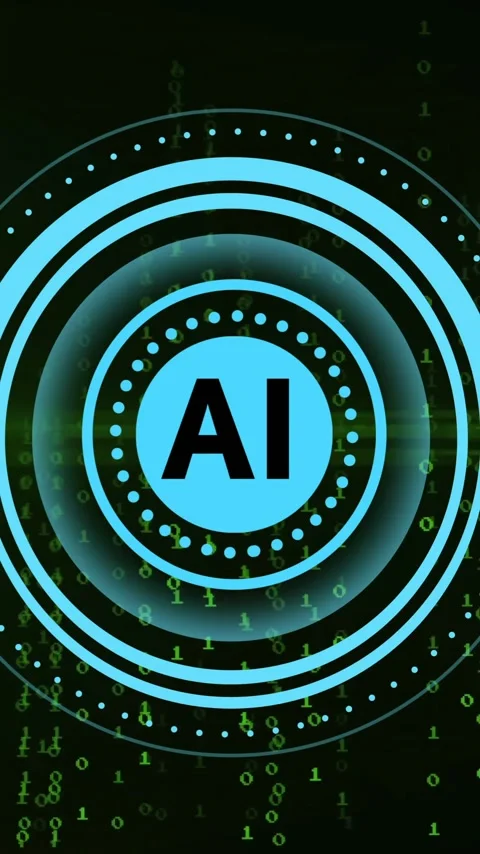 AI text bubbles and binary code animation over green digital background Stock Footage 343129042