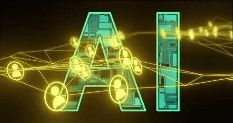 AI text with circuit patterns, connected user icons, artificial intelligence Stock Footage 304767852