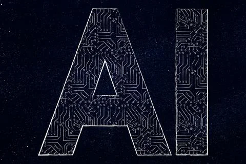 AI text with digital microchip circuit pattern, artificial intelligence and.. Stock Illustration