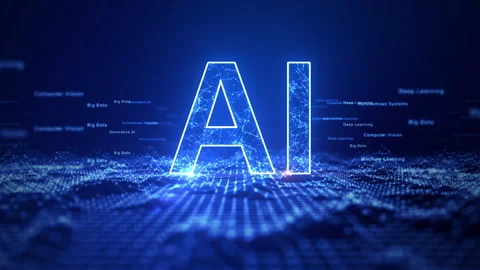 AI text with a digital network background, representing Video stock 313168952